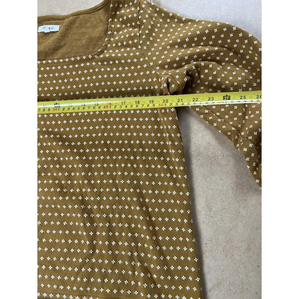 Madewell T-Shirt Womens XL Brown Square Neck Puff Sleeve Knit Geometric Stretch